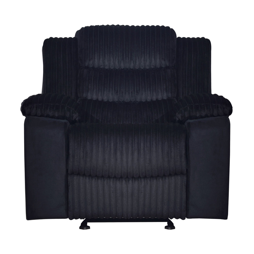 The Willow Recliner delivers a superior relaxation experience with quality construction and modern comfort. Crafted with hardwood and plywood frames and sturdy motion mechanisms for lasting durability. Ultra-soft black 100% polyester fabric provides a bla