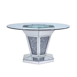  this design showcases an angular base with mirror and faux diamond inlay and uniq