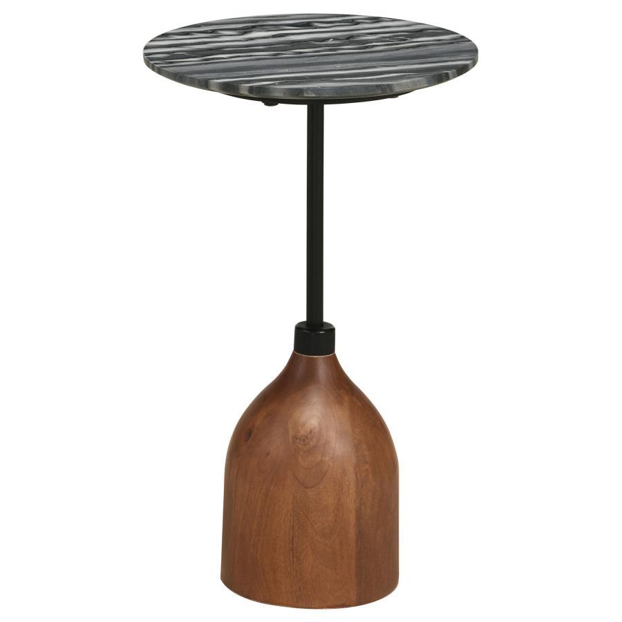 A compact profile makes maximum impact with impeccable design and luxurious materials. A contemporary side table is perfect for drinks, complete with a round top that acquits itself wonderfully in your living room. The top is made from beautiful black mar