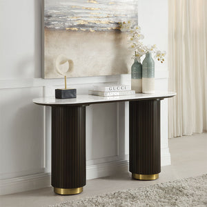 Elevate your living space with the Clayten table set, where modern design meets timeless elegance. Featuring luxurious marble tops and fixed table surfaces, each piece is accented with sleek metal trim for added sophistication. Perfect for contemporary ho