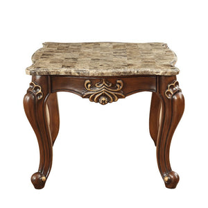 KD, Square Leg End Table â€¢ No Storage (Open Base) â€¢ Scalloped Marble Top: Turkey Import Marble with MDF â€¢ Wooden Scalloped Apron with Carved Floral Motifs: Contrast Gold-Brush Accent, Poplar Wood â€¢ Wooden Queen Anne Legs: Gold Brush Accent, Poplar