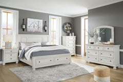 Robbinsdale - 5 Pc. - Dresser, Mirror, King Panel Storage Bed, 2 Nightstands - Antique White