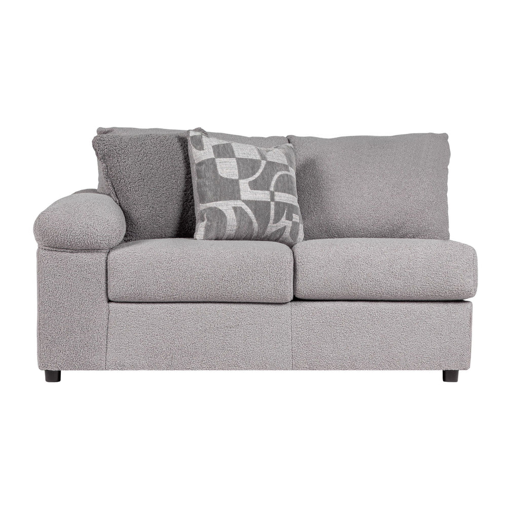 The Remi Left Arm Facing Loveseat, is designed to bring comfort and style to your home. Crafted in the USA with meticulous attention to detail, this loveseat boasts a solid and manufactured wood frame, reinforced with corner blocks, ensuring durability th