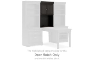 This door hutch is made with solid wood frames, elm veneer and MDF substrate. Pairs with other items in the series to make a home office kit.<br><br><b>Additional Dimensions</b><br><ul><li>Door opening: 0-"</li><li>Opening: 0-"</li><li>Adjustable shelf: 0