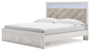  a pearlized finish and button-tufted upholstery bring a glam touch to the richly rustic appearance. Remote-cont