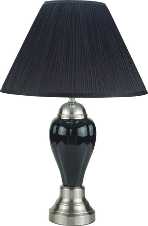 Lamp Sets<h4><b>Satin Nickel - Porcelain Lamp - Black</b></h4> <table width="100%"><colgroup><col style="width: 30%"> <col style="width: 70%"> </colgroup> <tbody> <tr> <td>Dimensions</td> <td> 17.00"L x 17.00"D x 27.00"H</td> </tr> <tr> <td>Weight</td> <t