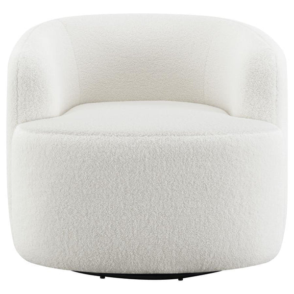  this accent chair is perfect for open floor plans and versatile spaces. The vintage-inspired barrel-like design offers ul