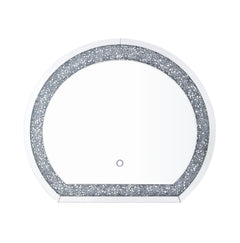 Reflect your charm and confidence in this glam style Noralie Mirror. The half-circle mirror with LED lights provides perfect view and brightness. Faux diamonds surround frame showcases an even more dazzling style, adding modern glamour to your space. Both