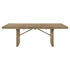  the table boasts a sturdy and stylish design. The base features striking vertical reeding side panels