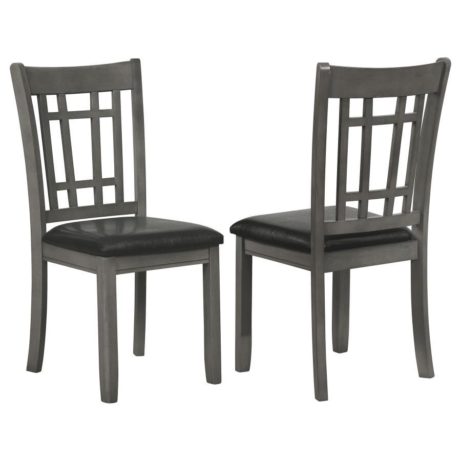 A combination of vertical and horizontal slats creates a window pane effect for this charming transitional dining chair. An armless silhouette is a versatile choice for relaxed, everyday living. The chair boasts a medium grey finish over Asian hardwood co