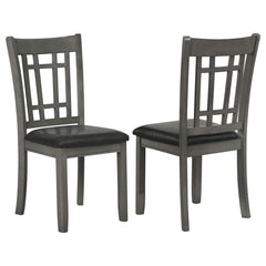 A combination of vertical and horizontal slats creates a window pane effect for this charming transitional dining chair. An armless silhouette is a versatile choice for relaxed, everyday living. The chair boasts a medium grey finish over Asian hardwood co
