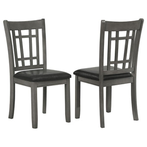 A combination of vertical and horizontal slats creates a window pane effect for this charming transitional dining chair. An armless silhouette is a versatile choice for relaxed, everyday living. The chair boasts a medium grey finish over Asian hardwood co