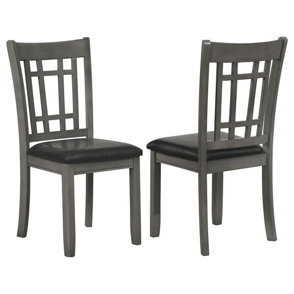 A combination of vertical and horizontal slats creates a window pane effect for this charming transitional dining chair. An armless silhouette is a versatile choice for relaxed, everyday living. The chair boasts a medium grey finish over Asian hardwood co