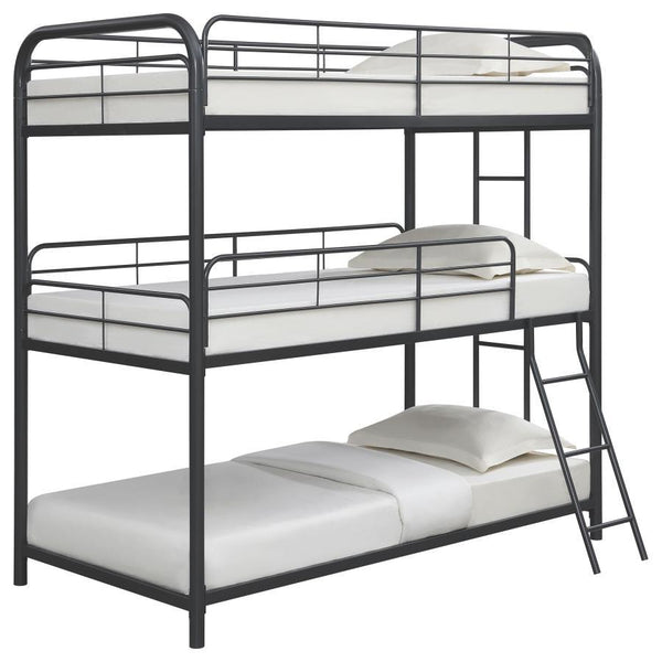Garner - Metal Twin Triple Bunk Bed - Gunmetal