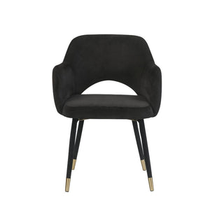 This Applewood accent chair is the perfect piece to add life to any room. It will give your space an instant makeover. Featuring a luxurious black velvet that screams indulgence. Its tight mid-back barrel backrest with an open frame is the ideal contempor