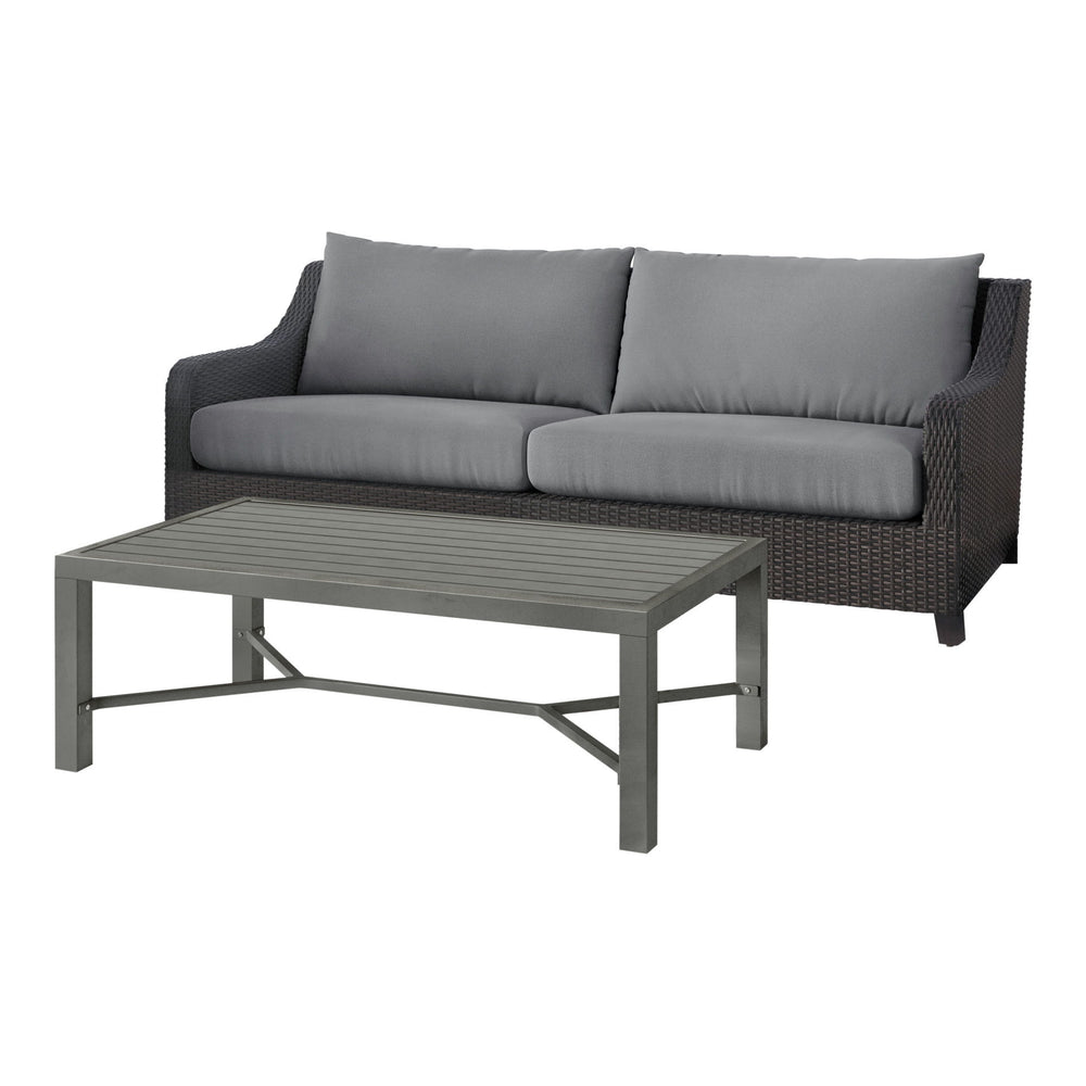 Revamp your outdoor space with the Skye 2-piece 3 Seater Sofa in Gray, accompanied by a matching Coffee Table. Crafted with aluminum frames boasting a baked-on powder finish, this set ensures robustness and enhanced scratch resistance. Its high-density HD