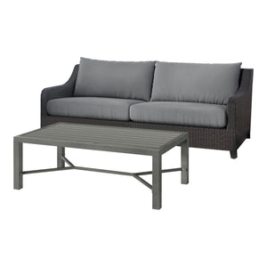 Revamp your outdoor space with the Skye 2-piece 3 Seater Sofa in Gray, accompanied by a matching Coffee Table. Crafted with aluminum frames boasting a baked-on powder finish, this set ensures robustness and enhanced scratch resistance. Its high-density HD