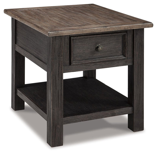 Shabby chic with a hint of down-home country, this rectangular end table is all the talk of todayâ€™s design world. Wood grain shows through the weathered gray-brown top in all of its earthy pleasure. Lovely traditional hardware adorns the framed drawer.<