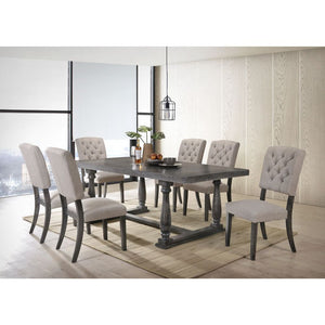 Displaying breathtaking elegance in everyday dining with our richly crafted Bernard Collection, the rectangular table features a classic trestle base with turned legs and double molded edges all in a weathered oak finish. Matching dining chairs offer butt