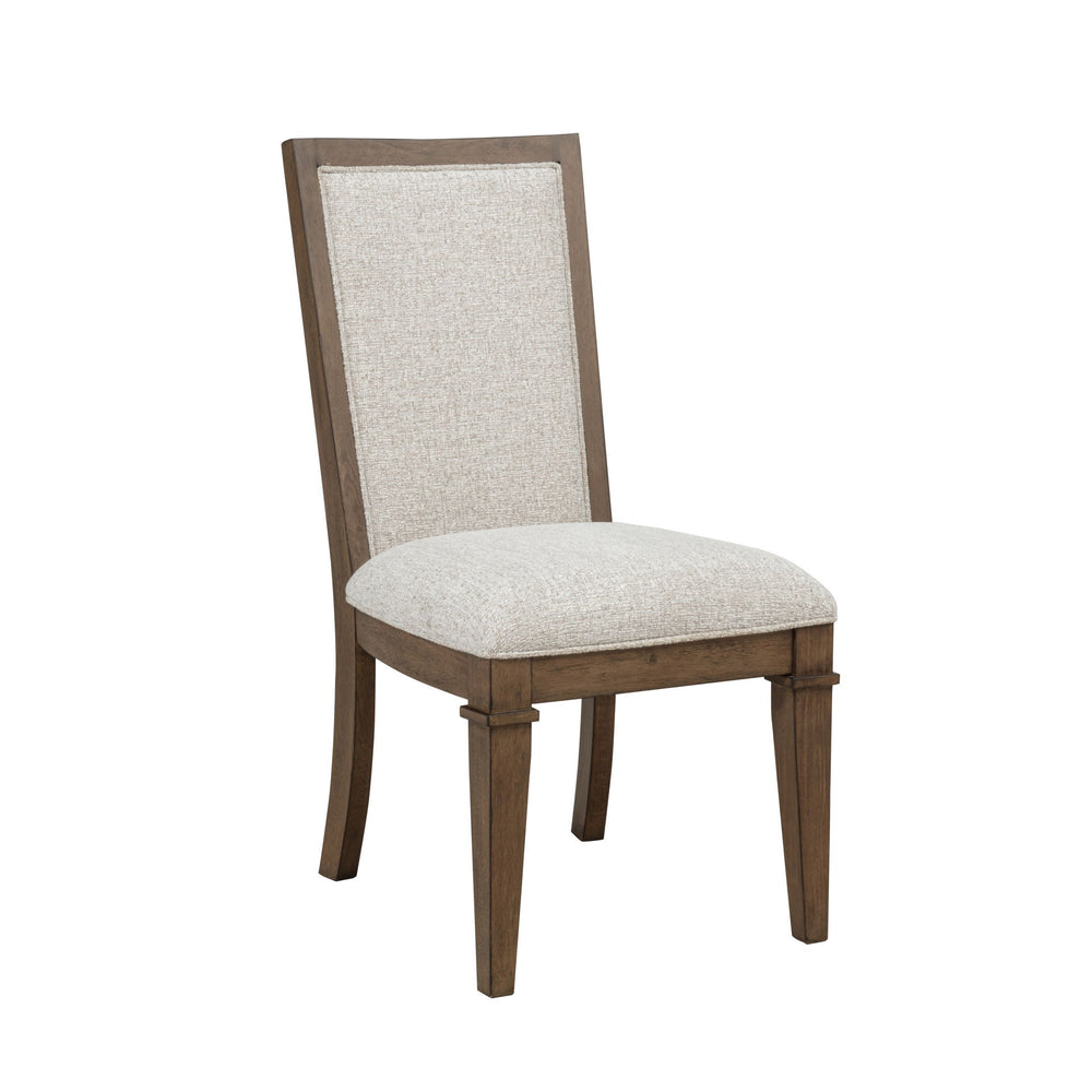 The Mariana Upholstered Side Chairs in Vintage Mocha, sold as a set of two, are crafted from solid Rubberwood, premium manufactured woods, and Acacia wood veneers, offering both beauty and durability. Each chair is meticulously finished with hand-distress