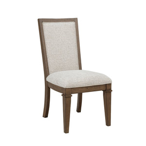 The Mariana Upholstered Side Chairs in Vintage Mocha, sold as a set of two, are crafted from solid Rubberwood, premium manufactured woods, and Acacia wood veneers, offering both beauty and durability. Each chair is meticulously finished with hand-distress