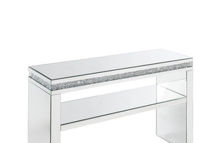  this Noralie Sofa Table is meant to become your favorite focus in your living room. Mirrored accents with faux diamonds inlay achieve a modern glamour look. This piece makes a glam style statement that offers a sat