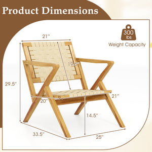 Built to last with solid teak wood construction<br>Slanted backrest for better support and comfort<br>Spacious seat offers ample room for relaxation<br>Webbing design adds elegance and ventilation<br>Wide armrests provide ultimate comfort<br>Sturdy triang