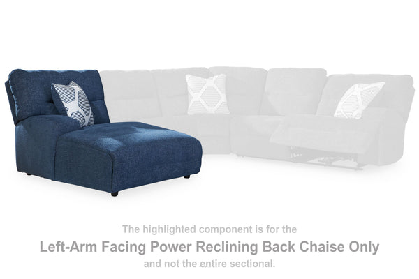 This left-arm facing power reclining back chaise is made with Next-Gen Nuvellaâ„¢ (polyester) upholstery. Pairs with other items in the series to make a sectional.<br><br><b>Additional Dimensions</b><br><ul><li>Arm height: 25-"</li><li>Seat height: 20-"</