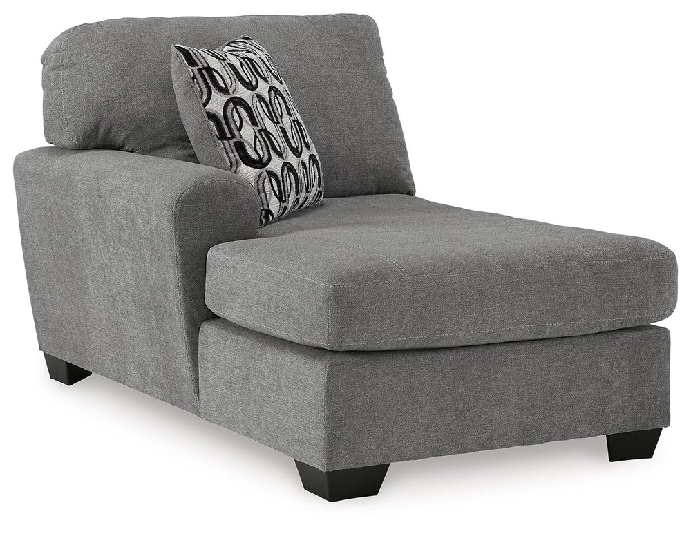 This left-arm facing corner chaise is made with polyester upholstery. Pairs with other items in the series to make a sectional.<br><br><b>Additional Dimensions</b><br><ul><li>Arm height: 26-"</li><li>Seat depth: 44-"</li><li>Seat height: 20-"</li><li>Top 