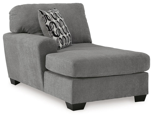 This left-arm facing corner chaise is made with polyester upholstery. Pairs with other items in the series to make a sectional.<br><br><b>Additional Dimensions</b><br><ul><li>Arm height: 26-"</li><li>Seat depth: 44-"</li><li>Seat height: 20-"</li><li>Top 