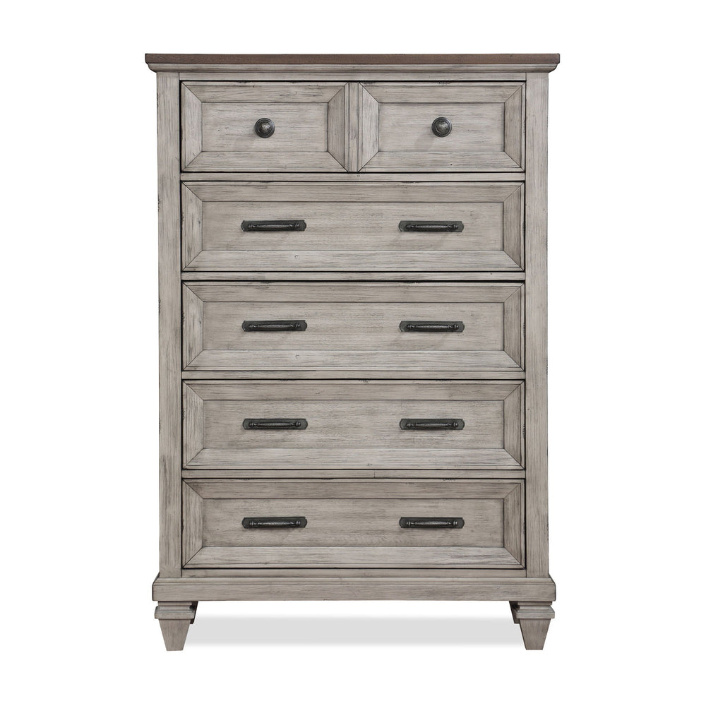 The Mariana 5-Drawer Chest is a remarkable combination of timeless craftsmanship and versatile design, making it a sophisticated addition to any bedroom. Crafted from solid Acacia wood and enhanced with Acacia veneers, this chest is finished with a rich, 