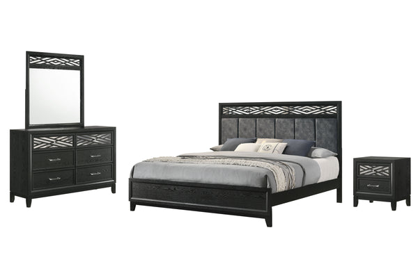 The Obsidian 4-Piece Bedroom Set is a perfect blend of contemporary style and enduring quality, designed to transform your bedroom into a luxurious retreat. This set includes a striking panel bed with a plush padded headboard, a spacious dresser, a matchi