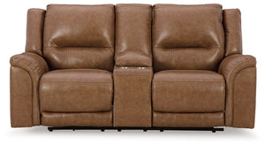 Trasimeno - Caramel - Power Reclining Loveseat with Console /Adj Hdrst