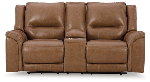 Trasimeno - Caramel - Power Reclining Loveseat with Console /Adj Hdrst