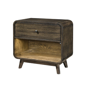 The Rex One Drawer Lighted Nightstand in Walnut Brown offers both style and functionality for your bedroom. Crafted from solid rubberwood, manufactured woods, and oak veneers, this nightstand is built for durability and longevity. Its classic mid-century 