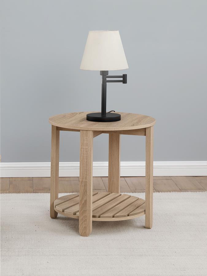 Upgrade your living room seating area with the casual appeal of a modern farmhouse end table, constructed from durable engineered wood and MDF. This charming design features a structured silhouette complete with thick, straight legs and wood-like features