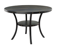 The Crispin Dining Table features a 48" round table top that easily accommodates 4 person seating. It is crafted of solid wood and manufactured wood and features a scratch, water and heat resistant melamine top. Study metal legs that add character and lon