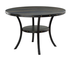 The Crispin Dining Table features a 48" round table top that easily accommodates 4 person seating. It is crafted of solid wood and manufactured wood and features a scratch, water and heat resistant melamine top. Study metal legs that add character and lon