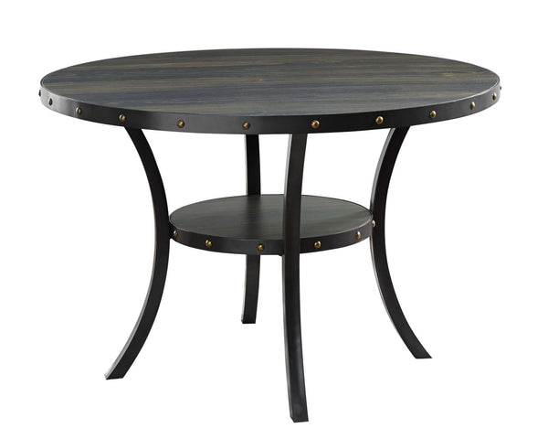 The Crispin Dining Table features a 48" round table top that easily accommodates 4 person seating. It is crafted of solid wood and manufactured wood and features a scratch, water and heat resistant melamine top. Study metal legs that add character and lon