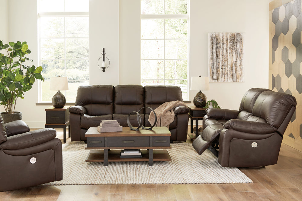 Focus on function. This practical living room set balances contemporary character and irresistible comfort. Affordable combination leather and faux leather upholstery keeps your style up to speed without breaking the bank. Reclining with the touch of a bu