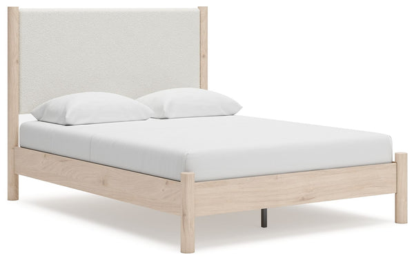 Transform your bedroom with this queen upholstered panel bed. With clean lines and textured fabric, it exudes a minimal and sophisticated boho style. Tailor your space and create the perfect environment for sweet dreams.<br/><br/><b>Product Features</b><u