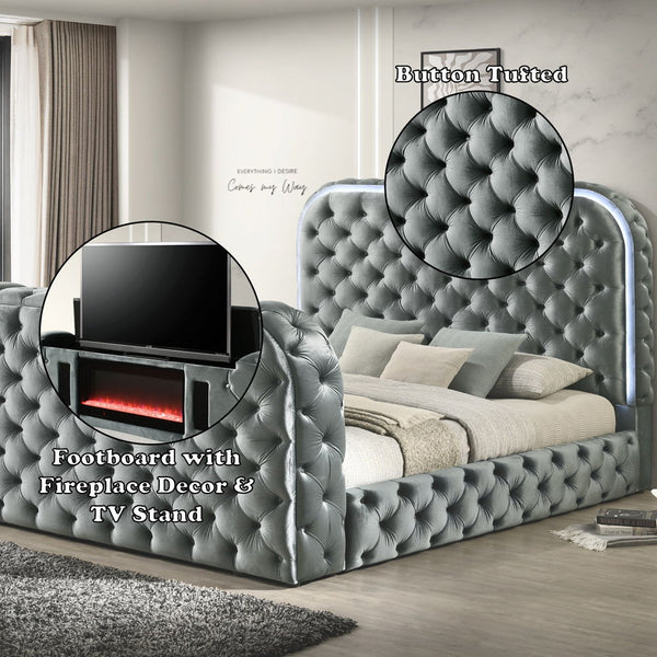  Fireplace & TV Stand - Gray Upholstery Velvet