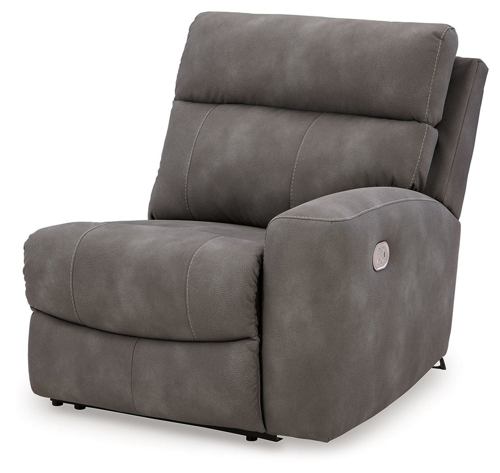 This right-arm facing power recliner is made with Next-Gen Durapella (polyester/polyurethane) upholstery. Pairs with other items in the series to make a modular sectional.<br><br><b>Additional Dimensions</b><br><ul><li>Arm height: 25-"</li><li>Seat depth: