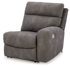 This right-arm facing power recliner is made with Next-Gen Durapella (polyester/polyurethane) upholstery. Pairs with other items in the series to make a modular sectional.<br><br><b>Additional Dimensions</b><br><ul><li>Arm height: 25-"</li><li>Seat depth: