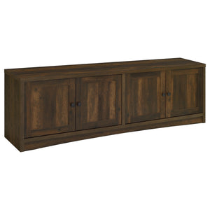 Create plenty of storage to accompany your large screen television with this modern TV stand. Designed to host a TV up to 85 inches, it-'s a long, linear structure with clean, precise lines that blend into most spaces. Its neutral finish complements melam