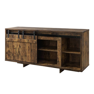 KD, Rectangular TV Stand Storage: 2 Sliding Barn Doors, 2 Media Compartments ( 1 Wooden Shelf) Max. Recommended TV Size: 60-Inch Flat Screen Back Panel with Pre-Cut Holes for Cord Mgmt (x# Holes) CONSTRUCTION] Wooden Case-Frame: Wood (Rbw), Hollow-core, P