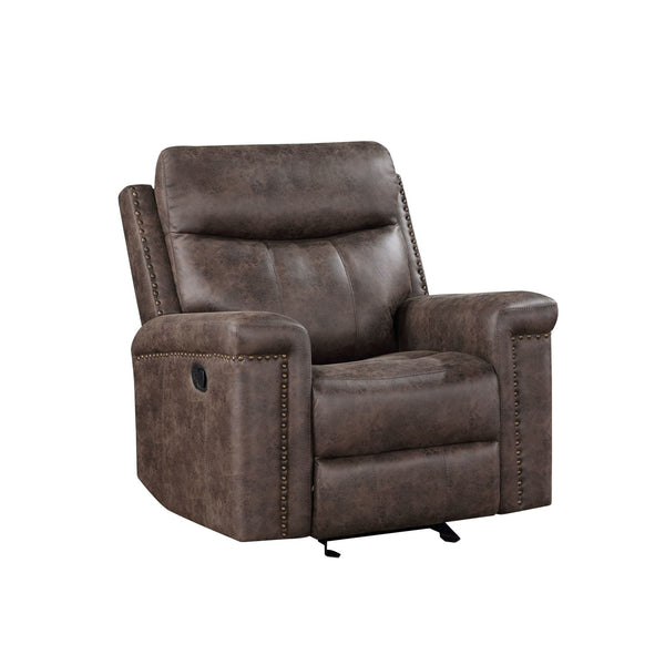 The Quade Glider Recliner in mocha brown offers the perfect balance of durability, comfort, and timeless style. Built on a strong frame made from premium hardwood, plywood, and engineered wood, this recliner is designed to last. The plush bucket seat feat
