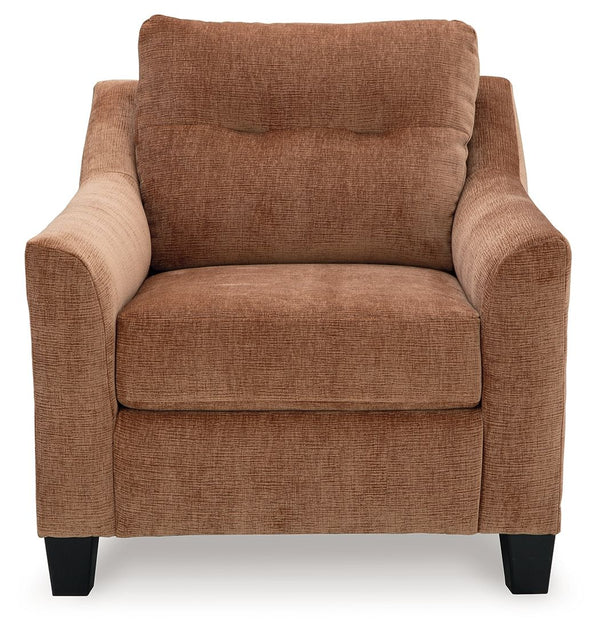  finesses the piece with just the right touch. Gently flared arms and tufted back cushions let you bask in th