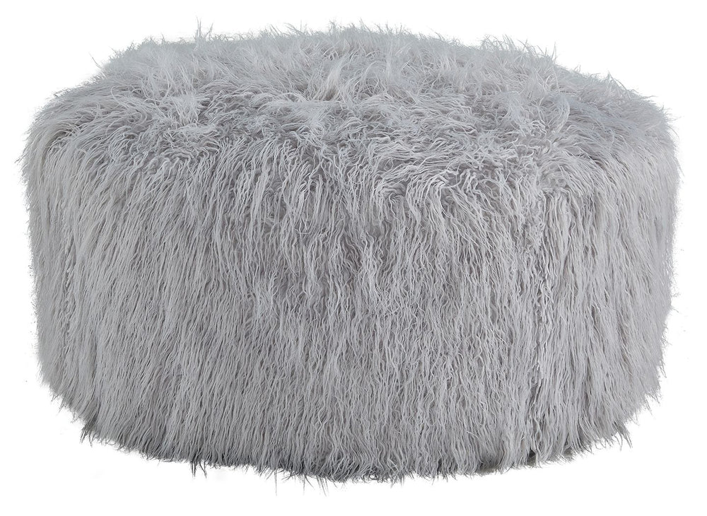 Don-'t shy away from decadence. Add a bit of bold design to your room with this oversized accent ottoman. The faux fur upholstery has a luxe look, and its casual light gray hue allows this plush piece to make a stylish statement in a variety of spaces.<br