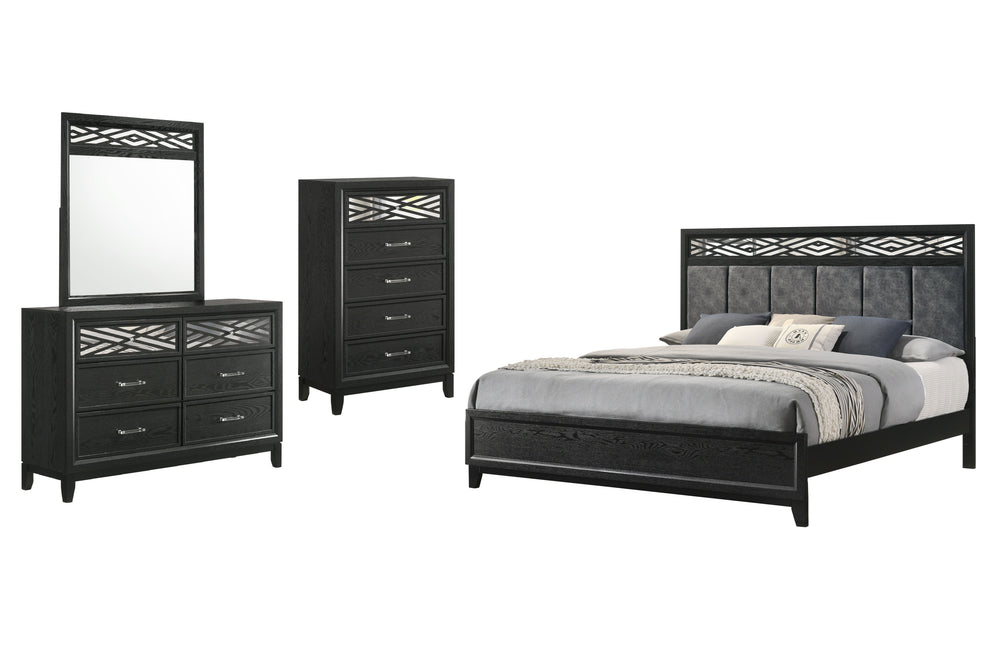 The Obsidian 4-Piece Bedroom Set is the epitome of modern luxury, combining sleek design, exceptional craftsmanship, and functional elegance. This set includes a panel bed with a plushly padded headboard, a spacious dresser, a matching mirror, and a versa